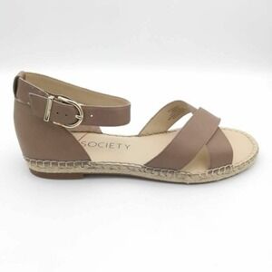Sole Society Sandals Womens Saundra Brown 10 Leather Ankle Strap Shoe Comfort